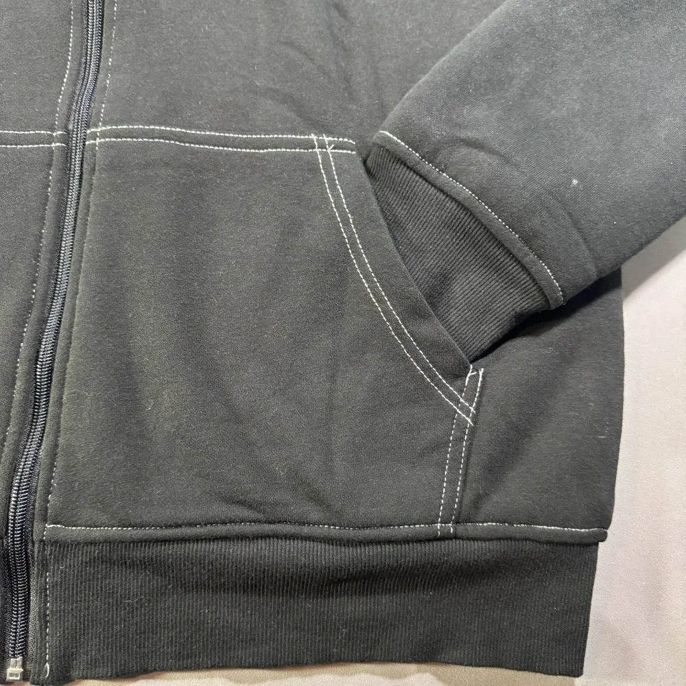 True Religion Mens Black Sherpa Lined Full Zip Hoodie Buddha Guitar Large L
